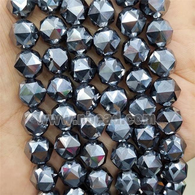 Natural Terahertz Stone Beads Silver Round Cut