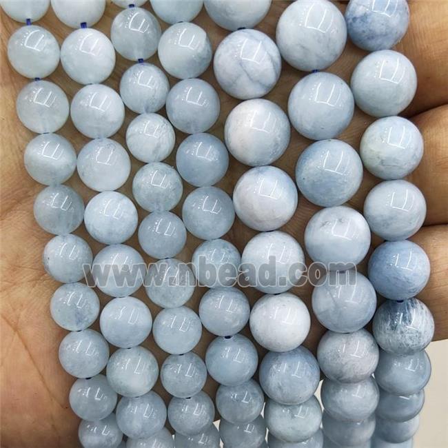 Natural Aquamarine Beads Blue Smooth Round