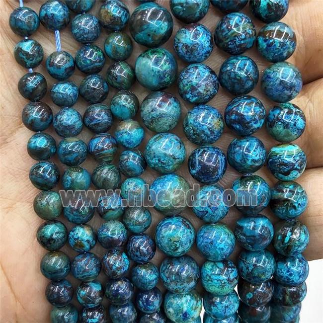 Natural Blue Azurite Beads Smooth Round