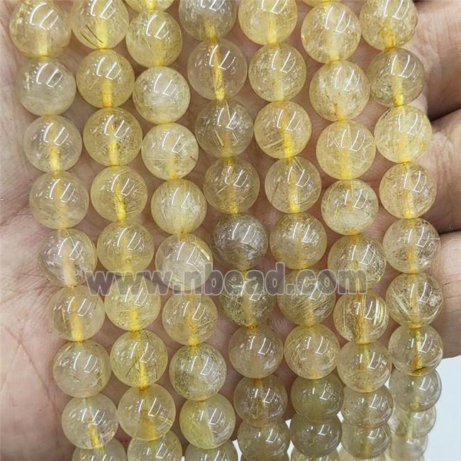 Natural Gold Rutilated Quartz Beads Smooth Round