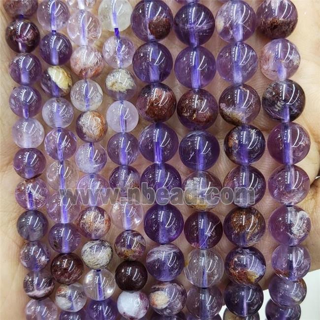 Natural Purple Phantom Quartz Beads Cacoxenite Smooth Round