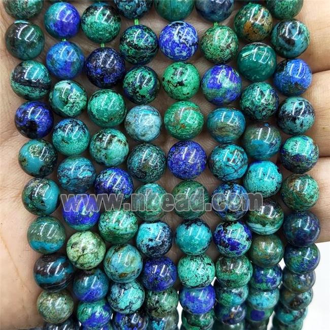 Natural Azurite Beads Smooth Round Blue Green Treated