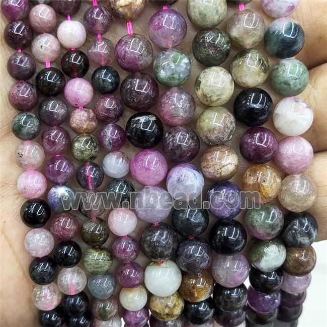 Natural Tourmaline Beads Multicolor Smooth Round