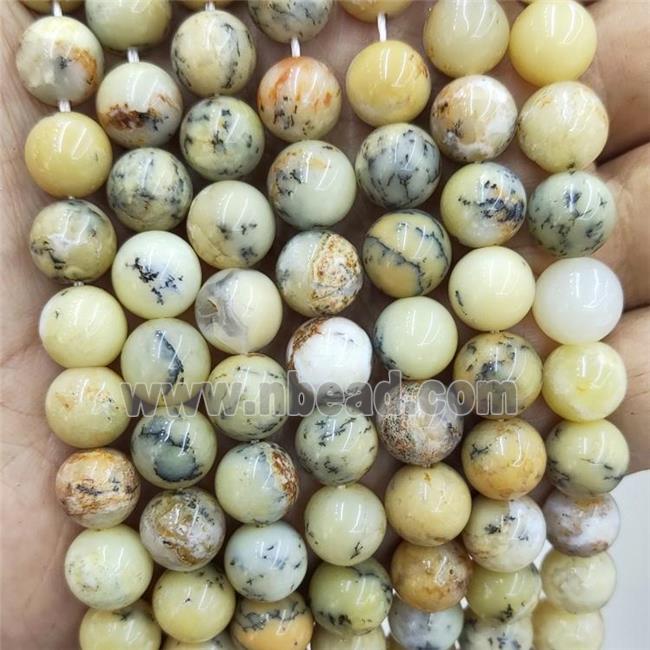 Natural Yellow Moss Opal Beads Smooth Round
