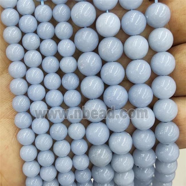 Natural Blue Angelite Beads Smooth Round