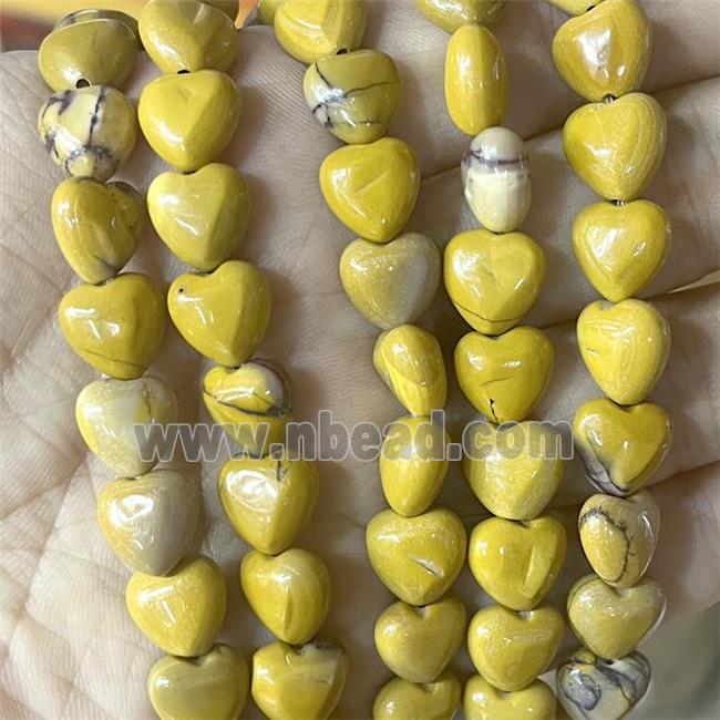 Yellow Mookaite Heart Beads