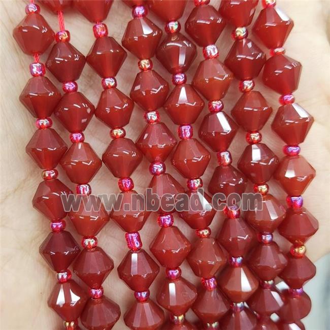 Natural Agate Bicone Beads Red Dye