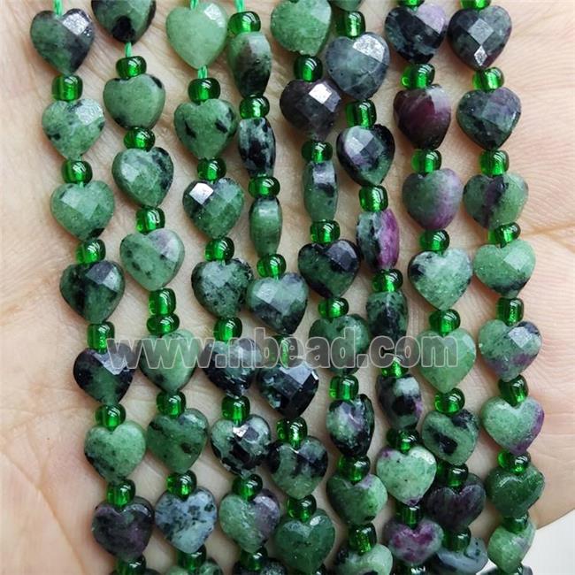 Natural Ruby Zoisite Beads Faceted Heart