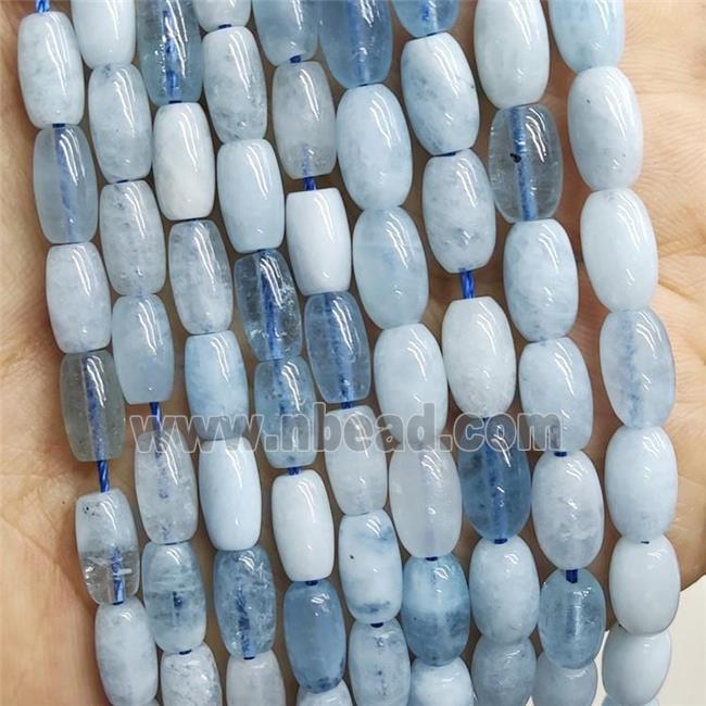 Natural Blue Aquamarine Barrel Beads