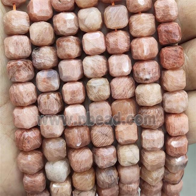 Natural Peach Sunstone Beads Faceted Cube