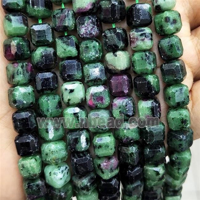 Natural Ruby Zoisite Beads Faceted Cube Green