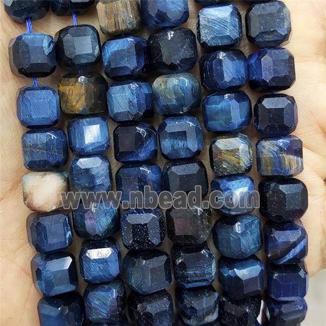 Tiger Eye Stone Beads Darkblue Faceted Cube