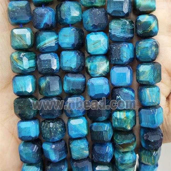 Tiger Eye Stone Beads Blue Faceted Cube