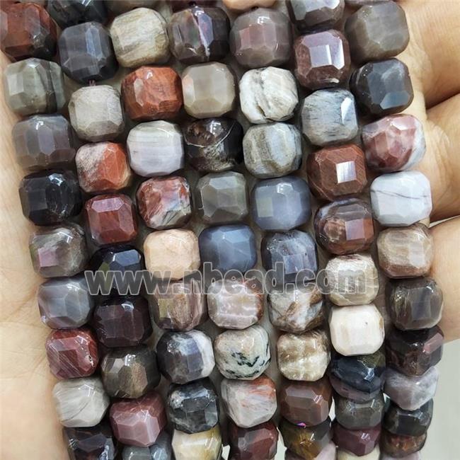 Natural Wood Petrified Jasper Beads Faceted Cube