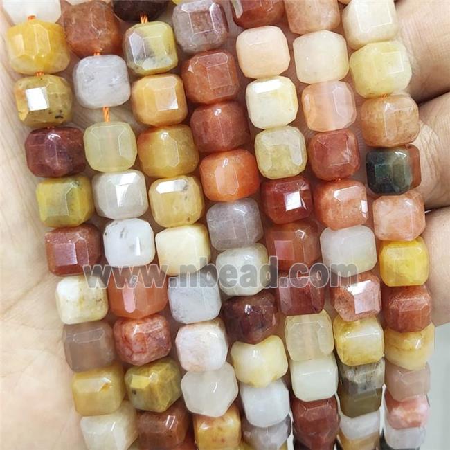 Natural Aventurine Beads Multicolor Faceted Cube