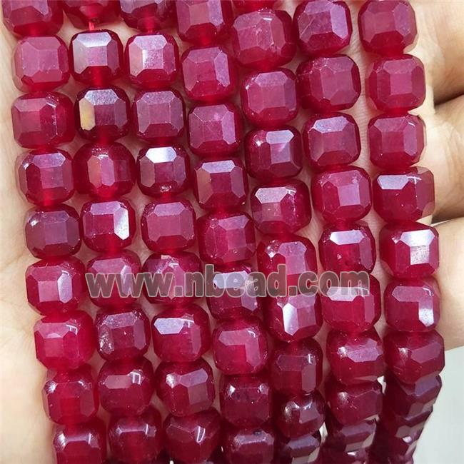 Red Dye Jade Beads Faceted Cube