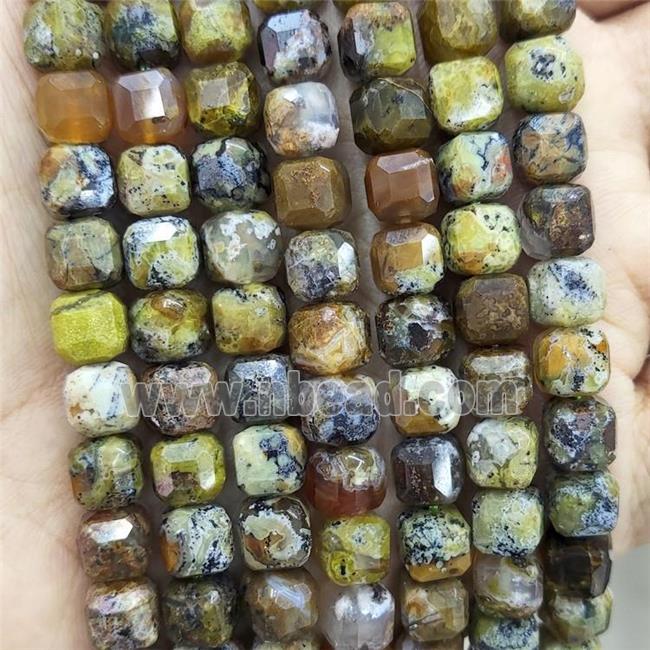 Natural Opal Beads Green Brown Faceted Cube
