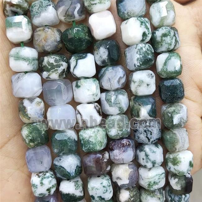 Natural Green Tree Agate Beads Dendrite Faceted Cube