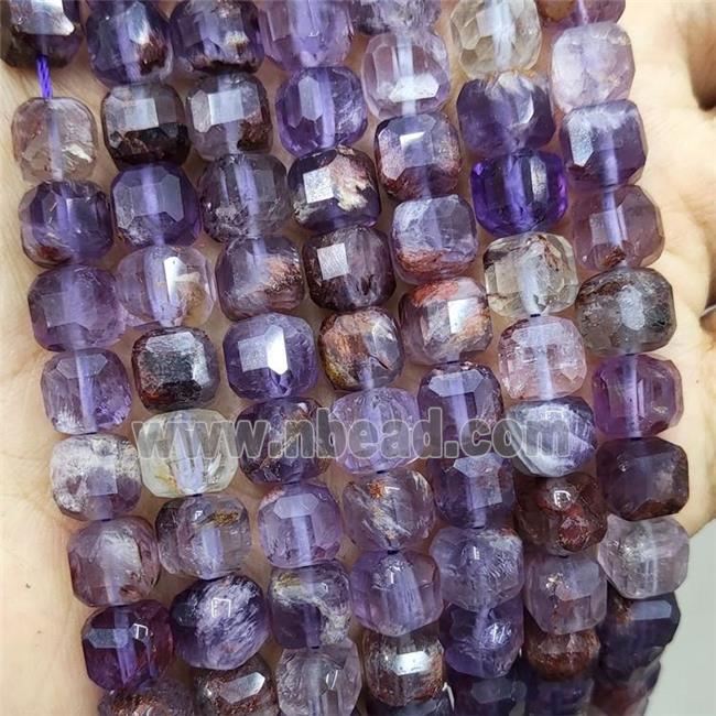 Natural Purple Phantom Quartz Beads Faceted Cube