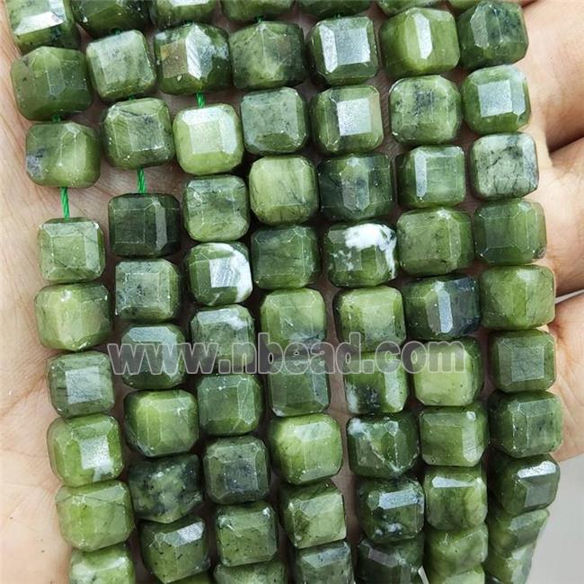 Chinese Jadeite Beads Green Nephrite Faceted Cube