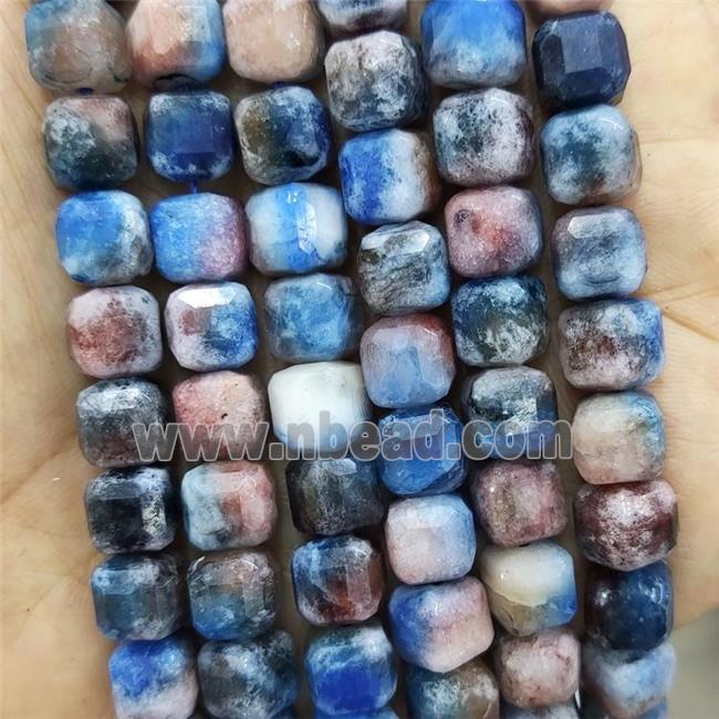 Jade Beads Blue Pink Dye Faceted Cube