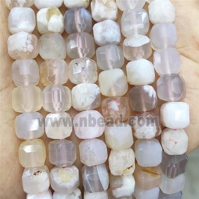 Natural Cherry Sakura Agate Beads Faceted Cube