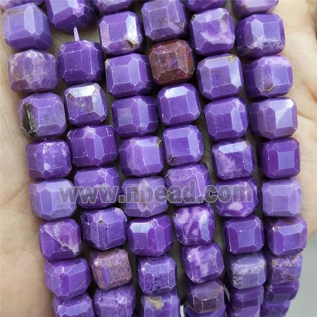 Natural Purple Lepidolite Beads Faceted Cube