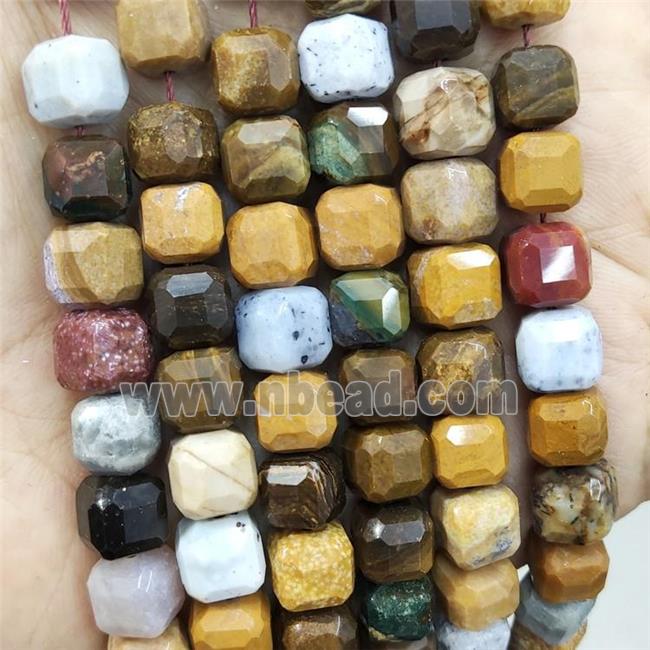 Natural Ocean Agate Beads Multicolor Faceted Cube