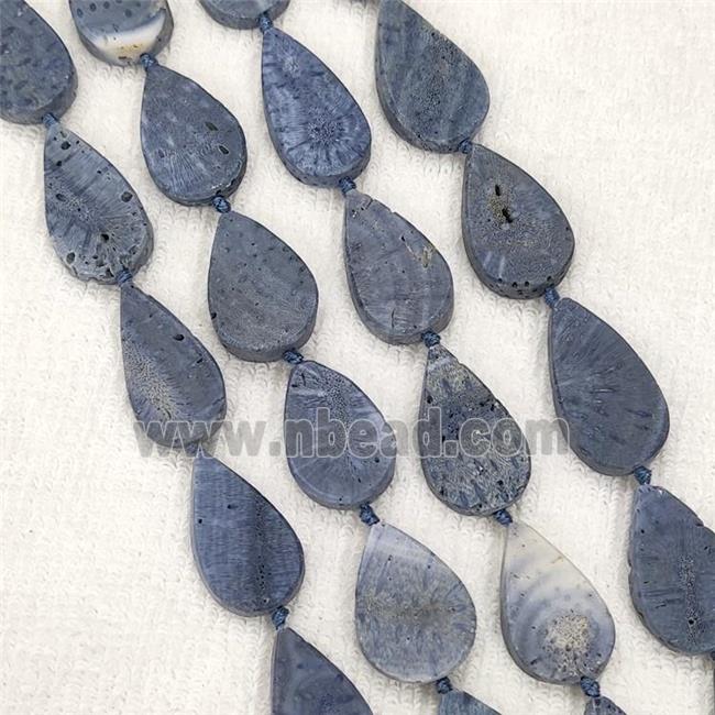 Blue Coral Fossil Beads Teardrop