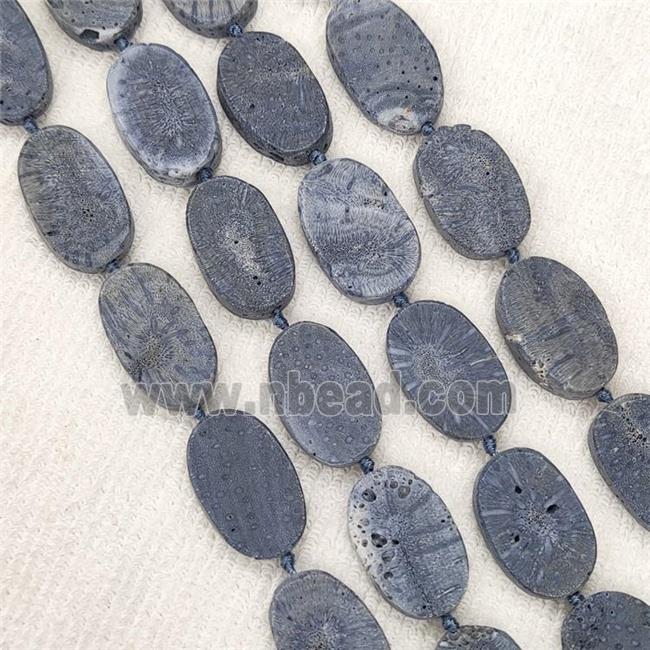 Blue Coral Fossil Beads Oval