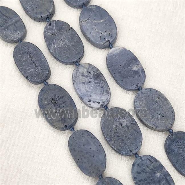 Blue Coral Fossil Oval Beads