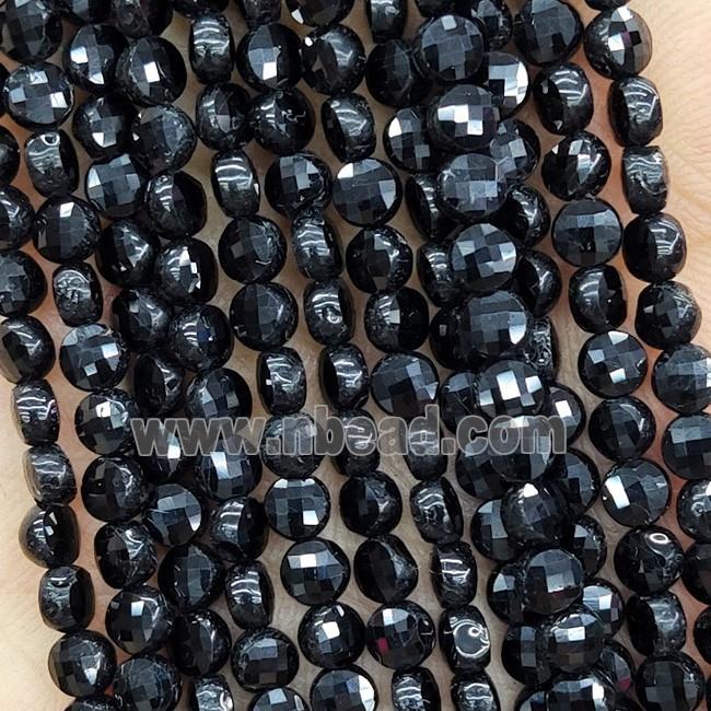 Natural Black Tourmaline Beads Faceted Circle