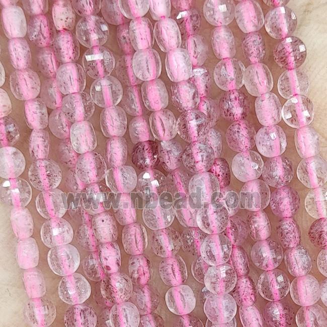 Natural Pink Strawberry Quartz Beads Faceted Circle
