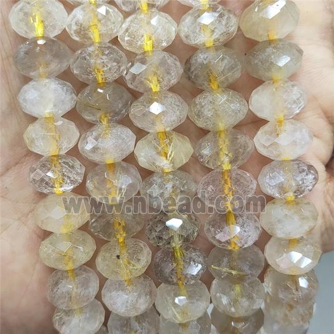 Natural Gold Rutilated Quartz Beads Faceted Rondelle
