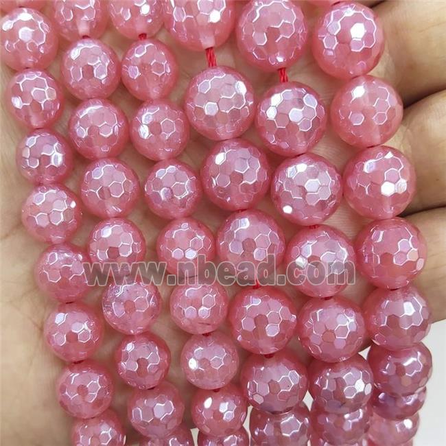 Pink Synthetic Quartz Beads Faceted Round Electroplated