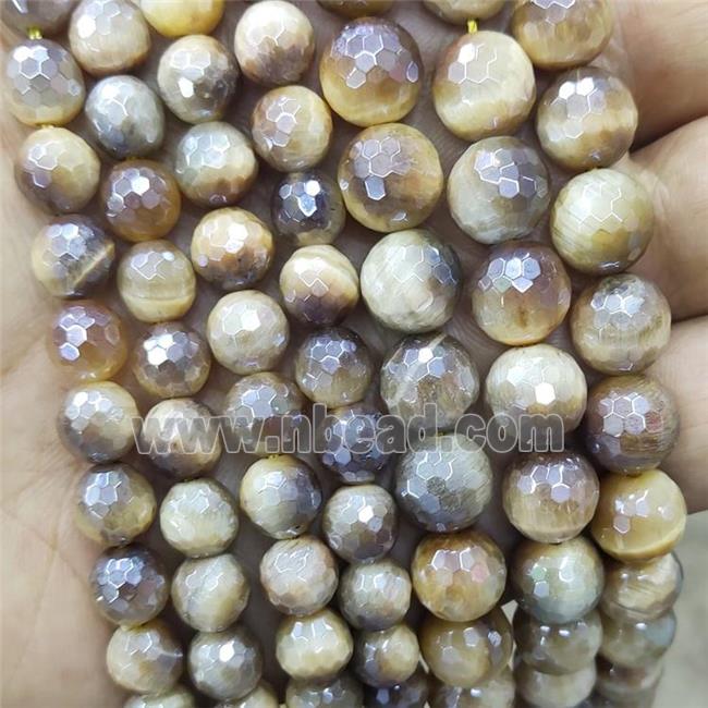 Tiger Eye Stone Beads Golden Faceted Round Electroplated