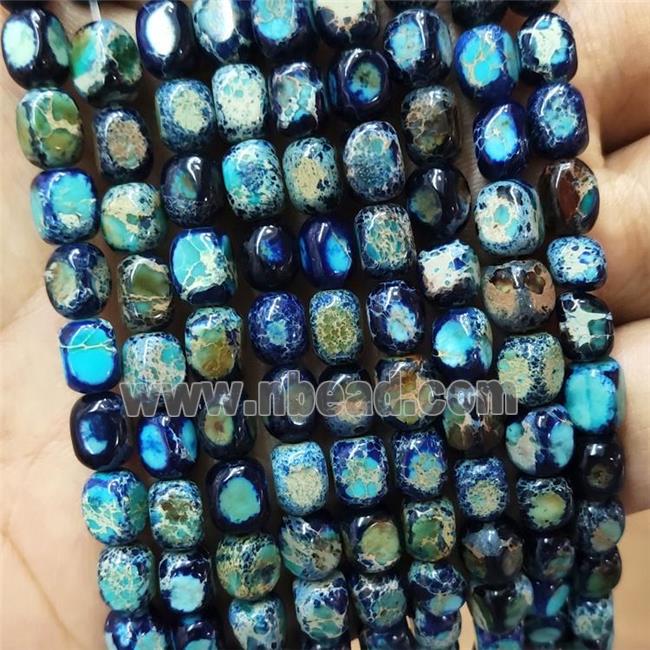 Natural Imperial Jasper Beads Blue Dye Cuboid