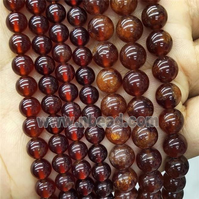 Natural Orange Garnet Beads Smooth Round