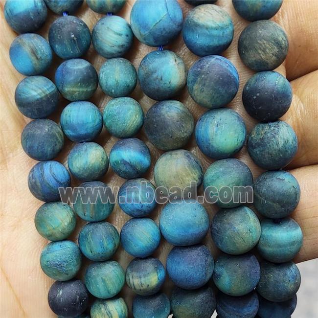 Aqua Tiger Eye Stone Beads Matte Round
