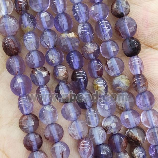 Natural Phantom Quartz Beads Purple Faceted Circle