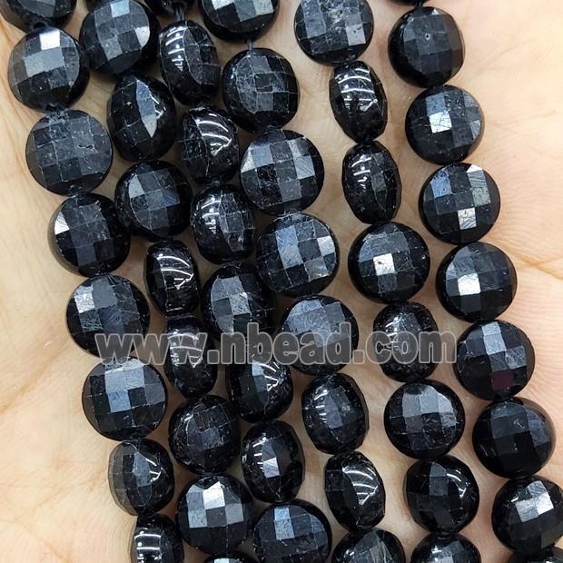 Natural Black Tourmaline Beads Faceted Coin