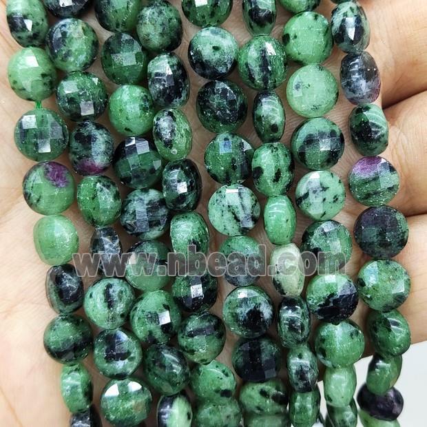 Natural Ruby Zoisite Beads Green Faceted Circle