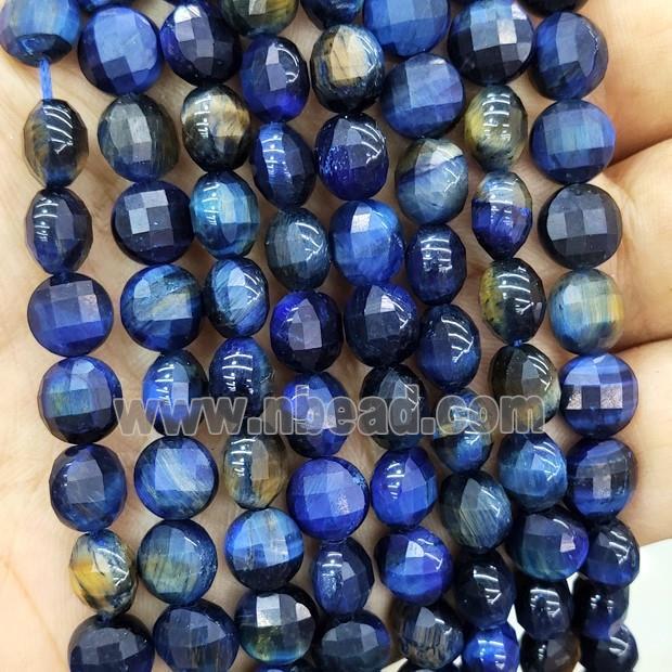 Natural Tiger Eye Stone Beads Blue Dye Faceted Circle