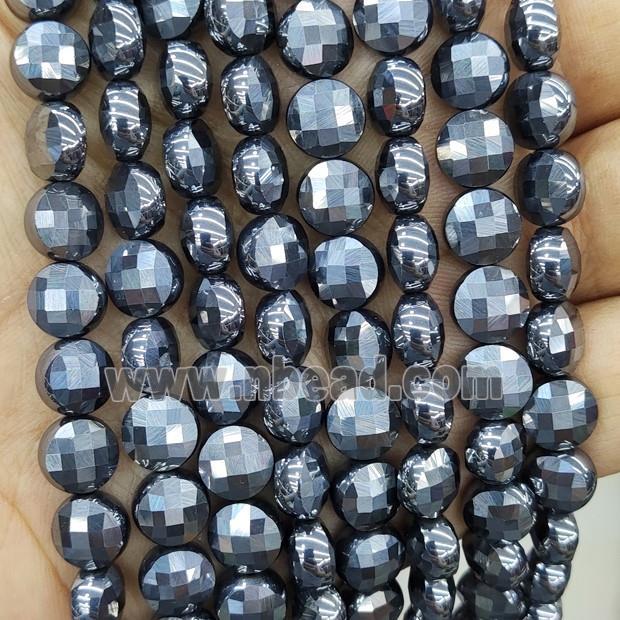 Natural Terahertz Stone Beads Silver Faceted Circle