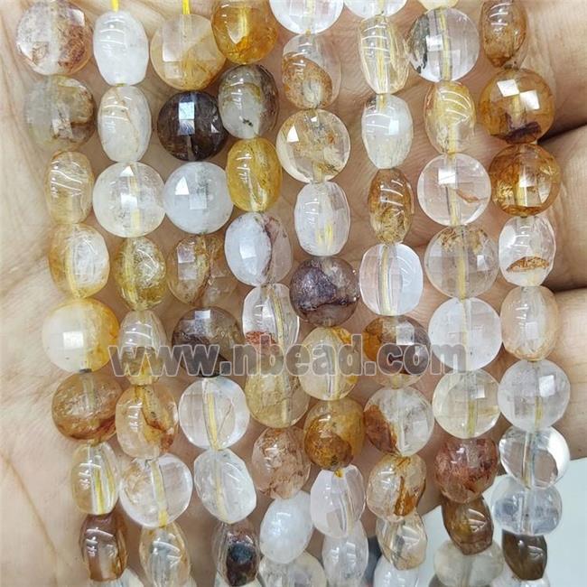 Natural Yellow Hematoid Quartz Beads Faceed Circle