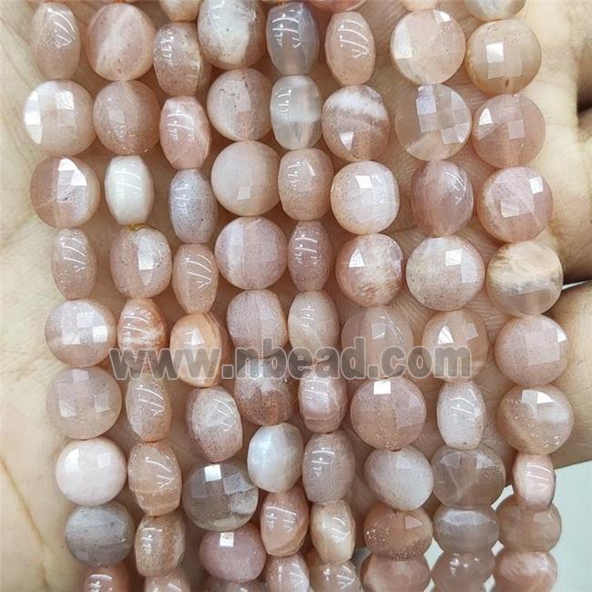 Natural Peach Sunstone Beads Faceted Circle