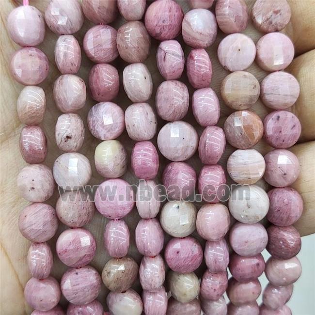 Natural Pink Wood Lace Jasper Beads Faceted Circle