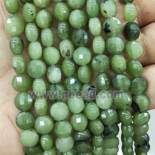 Jade Beads Green Dye Faceted Coin Button