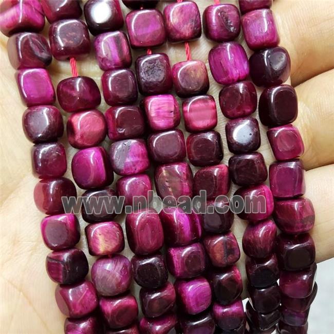 Natural Tiger Eye Stone Cube Beads Fuchsia Dye