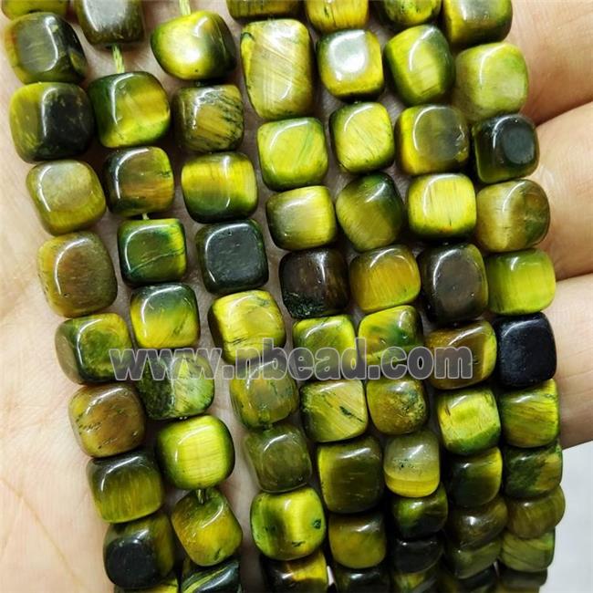Natural Tiger Eye Stone Cube Beads Olive Dye